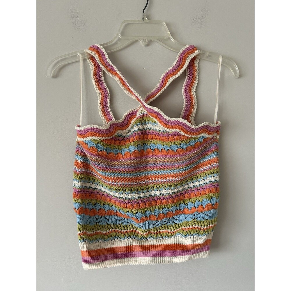 Zara Multicolor Knit Crochet Halter Rainbow Top Size Small Cute Going Out